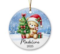 Ornamenti personalizzati dell'orso del bambino per Natale 2025, Ornamento in ceramica del primo Natale del bambino, Adorabile ornamento dell'orso marrone per i bambini, Figlio della figlia, Ornamenti