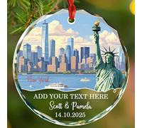 Ornamenti personalizzati di New York Trip Memories Natale 2025, ornamento di vetro natalizio di New York City 2025, statua della libertà, regalo di Natale per papà, mamma, amici, testo personalizzato