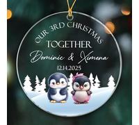 Ornamenti personalizzati per il terzo Natale insieme 2025, ornamento per il terzo Natale di coppia di pinguini regalo per appuntamenti anniversari, data/nome personalizzato Mr & Mrs ornamento sposato