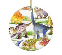 Ornamenti rotondi in ceramica di Natale con dinosauri stampati ornamenti in ceramica adatti per feste di vacanza e decorazioni per caminetti