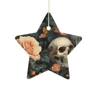 Ornamenti Skeleton And Rose Flower Halloween Flowers Butterfly Horror Skeleton Pendente Con Nastro Dorato Natalizia Appendere Per Vacanze Commerciale Domestico