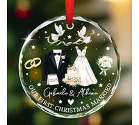Ornamenti sposati Natale, ornamento personalizzato per matrimonio, il nostro primo Natale sposato ornamento in vetro, regali per coppia, sposo, sposa, sposo, novelli sposi, personalizzato il nostro