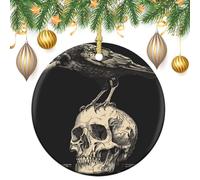 Ornamenti vintage da appendere all'albero di Natale a forma di corvo su un teschio umano, 2 pezzi, 7,2 cm, rotondi su entrambi i lati