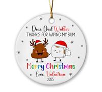Ornamento 2025 con scritta in lingua inglese "Dear Dad Thank for Wiping My Bum, Ornamenti in ceramica personalizzati per papà da figlio figlia, nome e anno personalizzato, decorazione per il ricordo