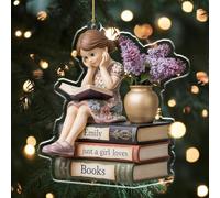 Ornamento 2D personalizzato Just a Girl Who Loves Books, regalo di lettura in acrilico personalizzato per gli amanti dei libri, decorazione natalizia accogliente biblioteca, stile unico 2