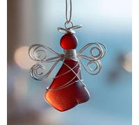 Ornamento a forma di angelo in vetro marino, fatto a mano, decorazione natalizia costiera con filo d'argento, decorazione commemorativa da appendere per la casa, regalo unico per gli amanti della