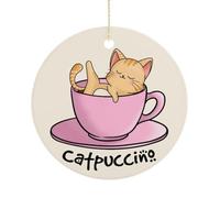 Ornamento a forma di gatto cappuccino per albero di Natale, divertenti giochi di parole con animali da appendere ornamenti in ceramica di Natale, decorazioni per feste invernali, regali di Natale