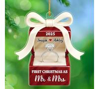 Ornamento a forma di primo Natale come Mr & Mrs, scatola per anelli personalizzata per coppia sposata, regalo di Natale per coppia di sposi, decorazione per il primo Natale sposato, ricordo in