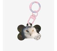 Ornamento acrilico a forma di osso di cane con stampa di occhi di gufo innevato, medagliette per cani Ornamento personalizzato per animali domestici, portachiavi a forma di osso