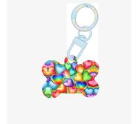 Ornamento acrilico dell'osso del cane di stampa di cuori dell'arcobaleno, medagliette per cani Ornamento dell'animale domestico personalizzato, tag identificativo a forma di