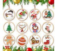Ornamento Appeso Fai da Te per Albero di Natale - 12 Decorazioni Artigianali in Legno con Cordino - Addobbi Natalizi 10cm da Personalizzare per Interni/Esterni e Regali