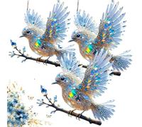 Ornamento artistico in cristallos con uccellino azzurro, design uccello radioso, uccelli in vetro colorato acrilico, decorazioni per finestre con colibrì, opera d'arte scintillante in 2D (3pcs)