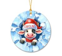 Ornamento carino della mucca del bambino, ornamento di Natale della mucca personalizzato con nome, ornamento della mucca regali per figlio figlia, foro della mucca in un ornamento da parete per albero