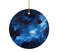 Ornamento circolare in ceramica con stampa di galassia blu, regalo per la famiglia e gli amici
