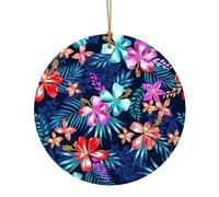 Ornamento circolare in ceramica con stampa floreale blu, regalo per la famiglia e gli amici