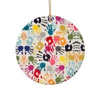 Ornamento circolare in ceramica di Natale con stampa a mano, regalo per la famiglia e gli amici