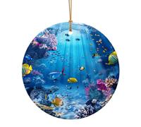 Ornamento circolare in ceramica di Natale con stampa a tema oceano, regalo per la famiglia e gli amici