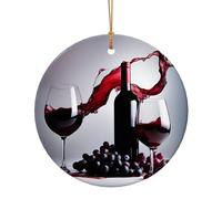 Ornamento circolare in ceramica di Natale con stampa di vino rosso, regalo per la famiglia e gli amici