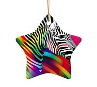Ornamento colorato del pendente della stampa della zebra dell'arcobaleno, decorazione di ceramica di Natale da appendere a forma di cuore della stella