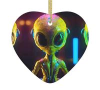 Ornamento commemorativo in ceramica a forma di cuore con stampa di pianeti alieni per albero di Natale, regali di simpatia per i propri cari