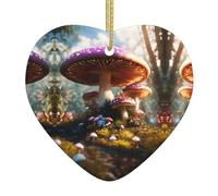 Ornamento commemorativo in ceramica a forma di fungo selvatico a forma di cuore, per albero di Natale, regalo di simpatia per i propri cari