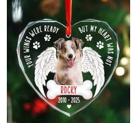 Ornamento commemorativo in vetro con foto a forma di ala d'angelo, per la perdita del cane da compagnia, le tue ali erano pronte ma il mio cuore non erano ornamenti decorativi per albero di Natale