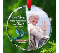 Ornamento commemorativo in vetro con nome dell'anno, regalo per la perdita della persona amata in paradiso, le tue ali erano pronte ma il mio cuore non erano ornamenti, personalizzabile