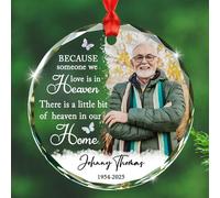 Ornamento commemorativo in vetro personalizzato per la perdita dei propri cari, perché qualcuno che amiamo è in paradiso, ornamento natalizio 2025, nome e foto personalizzati per i propri cari