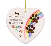 Ornamento commemorativo per animali domestici in ceramica per albero di Natale, nomi personalizzati ornamento per cani Natale 2025, Wait for Me I'll Meet You at The Rainbow Bridge, Memorial Sympathy