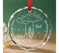 Ornamento commemorativo personalizzato con papà e bambino che si tengono per mano per la perdita del padre, ti terrò nel mio cuore fino a quando non ti tengo in paradiso ornamenti di vetro, ornamento