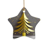 Ornamento con ciondolo a forma di albero di Natale dorato glitterato, decorazione natalizia in ceramica a forma di cuore da appendere per Natale