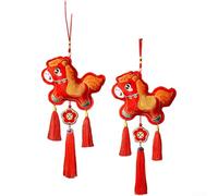 Ornamento da appendere alla porta del capodanno cinese, per celebrare il 2026, cavallo con nappe ricamate e perline di legno (A)