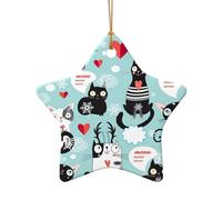 Ornamento da appendere all'albero di Natale con stampa di gatti bianchi e neri, ciondolo in ceramica a forma di stella e cuore per albero di Natale decorazione per
