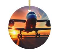 Ornamento da appendere all'albero di Natale in ceramica - Aereo tramonto cielo pieno stampa, decorazione natalizia rotonda per casa, ufficio e feste