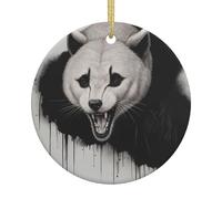 Ornamento da appendere all'albero di Natale in ceramica con stampa di lupo arrabbiato ululante - ricordo rotondo, festa di Natale per casa e ufficio