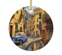 Ornamento da appendere all'albero di Natale in ceramica - Stampa completa di strada italiana, decorazione rotonda per casa, ufficio e feste
