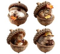 Ornamento da appendere con ghiande di animali della foresta 2D, 4 pezzi | Simpatici animali della foresta che dormono in ghiande, scoiattoli e ricci con dettagli realistici. Decorazione da appendere