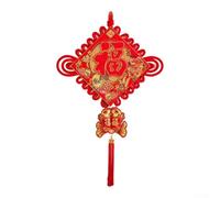 Ornamento da appendere con nodo cinese intrecciato a mano rosso (C) | Morbido materiale in velluto rosso, simbolo tradizionale Fu, trama tessuta a mano, scelta, decorazione per il soggiorno
