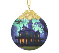 Ornamento da appendere con stampa di una dimora infestata nera, ciondolo rotondo in vetro per albero di Natale, decorazione per la casa
