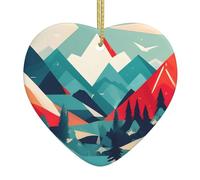 Ornamento da appendere in ceramica - Decorazione per albero di Natale con stampa di paesaggi di montagna da viaggio, artigianato a forma di cuore per casa, feste e festival all'aperto