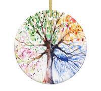 Ornamento da appendere in ceramica per albero di Natale, bellissimo ricordo con stampa di albero di quattro stagioni, per casa, festa di Natale, montaggio a parete, regalo