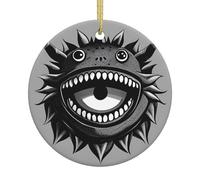 Ornamento da appendere in ceramica per albero di Natale, illustrazioni di mostri rotondi con stampa di illustrazioni per Natale, Capodanno e decorazioni per le vacanze