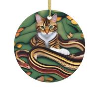 Ornamento da appendere in ceramica per albero di Natale - Rotondo La storia del serpente e del gatto Stampa ricordo per Natale, Capodanno e decorazioni per le vacanze