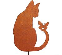 Ornamento da giardino a forma di gatto seduto, realizzato in ferro con finitura rustica, progettato per resistere alle condizioni atmosferiche esterne (gatto seduto)