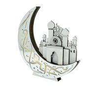 Ornamento decorativo in legno illuminato a LED per feste di Eid, Ramadan, luna, castelli, moschea, decorazione per soggiorno, display da tavolo in legno