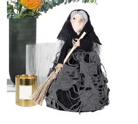 Ornamento Della Scopa Di Streghe - Figurina Per Vacanze Spaventose, Bambola Festiva Inquietante, Arte Di Halloween Rustica | Styling In Tessuto Vintage Fatto A Mano Styling, Personaggio Infestato Guar