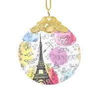 Ornamento della sfera di Natale della Torre Eiffel di Parigi francese con gancio, decorazione di vetro da 8,4 cm con stampa a involucro completo