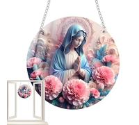 Ornamento della Vergine Maria,ornamento natalizio della Vergine Maria | Ornamenti religiosi cristiani acrilici 2D - Ornamenti natalizi religiosi, decorazione cattolica rotonda per finestra a parete