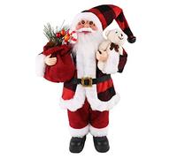 Ornamento di Babbo Natale Figura di Babbo Natale in Piedi Plastica Statuetta di Babbo Natale Realistico Bambola di Babbo Natale in Piedi Bambola di Babbo Natale Tavolo Decoro Regali Nero-Rosso Plaid