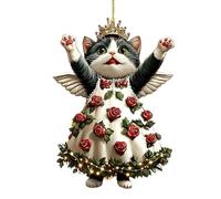 Ornamento di Gatto Acrilico Di Natale, Portachiavi Gattino Rosa Di Natale, Ornamento Specchio Dell'automobile Decorazione Stagionale | Ciondolo Acrilico Colorato a Forma di Gatto per Decorazione